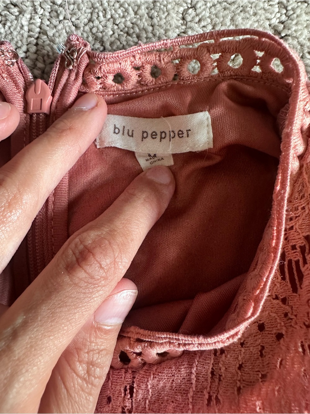 Blu Pepper Dusty Rose Lace Dress Medium Boho Cottagecore Fit Flare - Picture 3 of 4